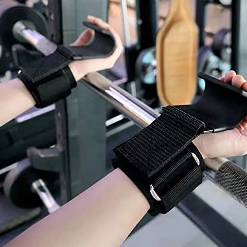 Black fitness wrist brace for pull-up training and horizontal bar exercises
