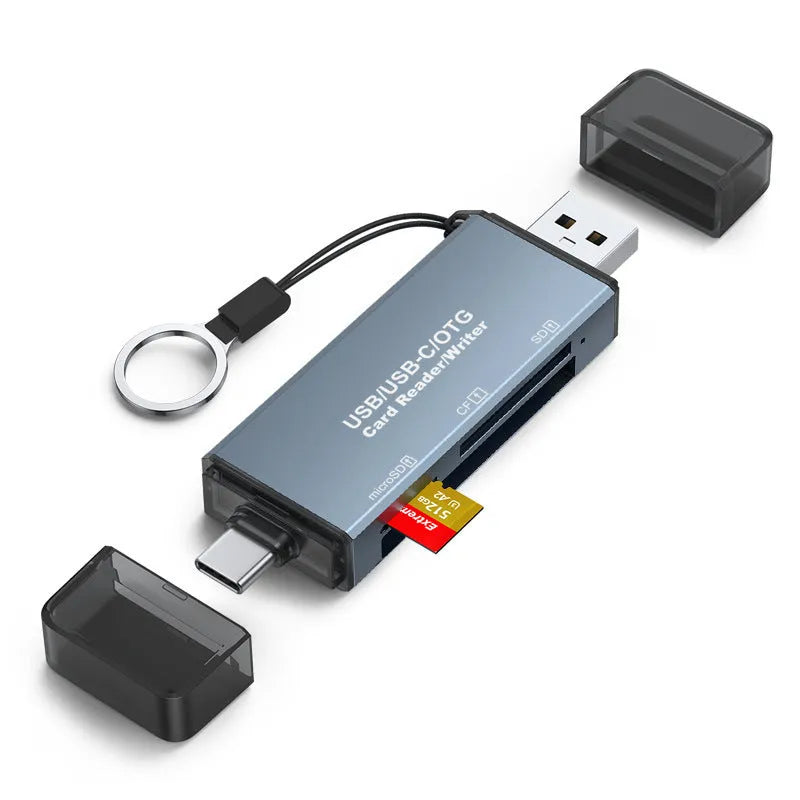 Aluminium CF SD TF three-in-one USB card reader with compact design