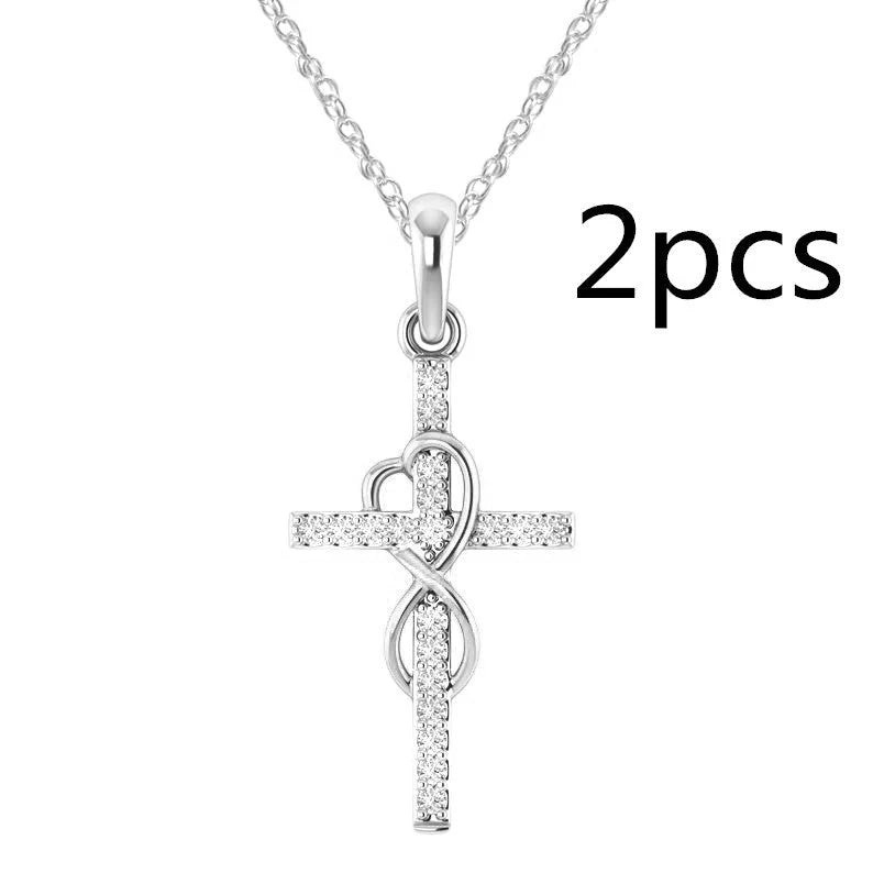 Alloy diamond eight-character cross necklace in gold, silver, and rose gold with adjustable length