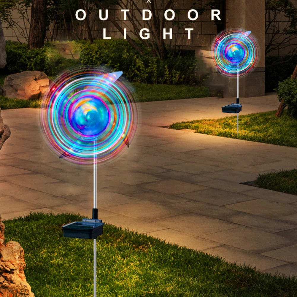 Solar-powered LED windmill light for garden and outdoor decoration