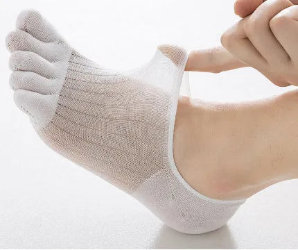 Modal cotton five-finger boat socks in black colour showing ultra-thin construction and toe separation.