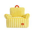 Striped soft velvet pet bed for dogs and cats in orange, purple, or yellow with a removable cover.