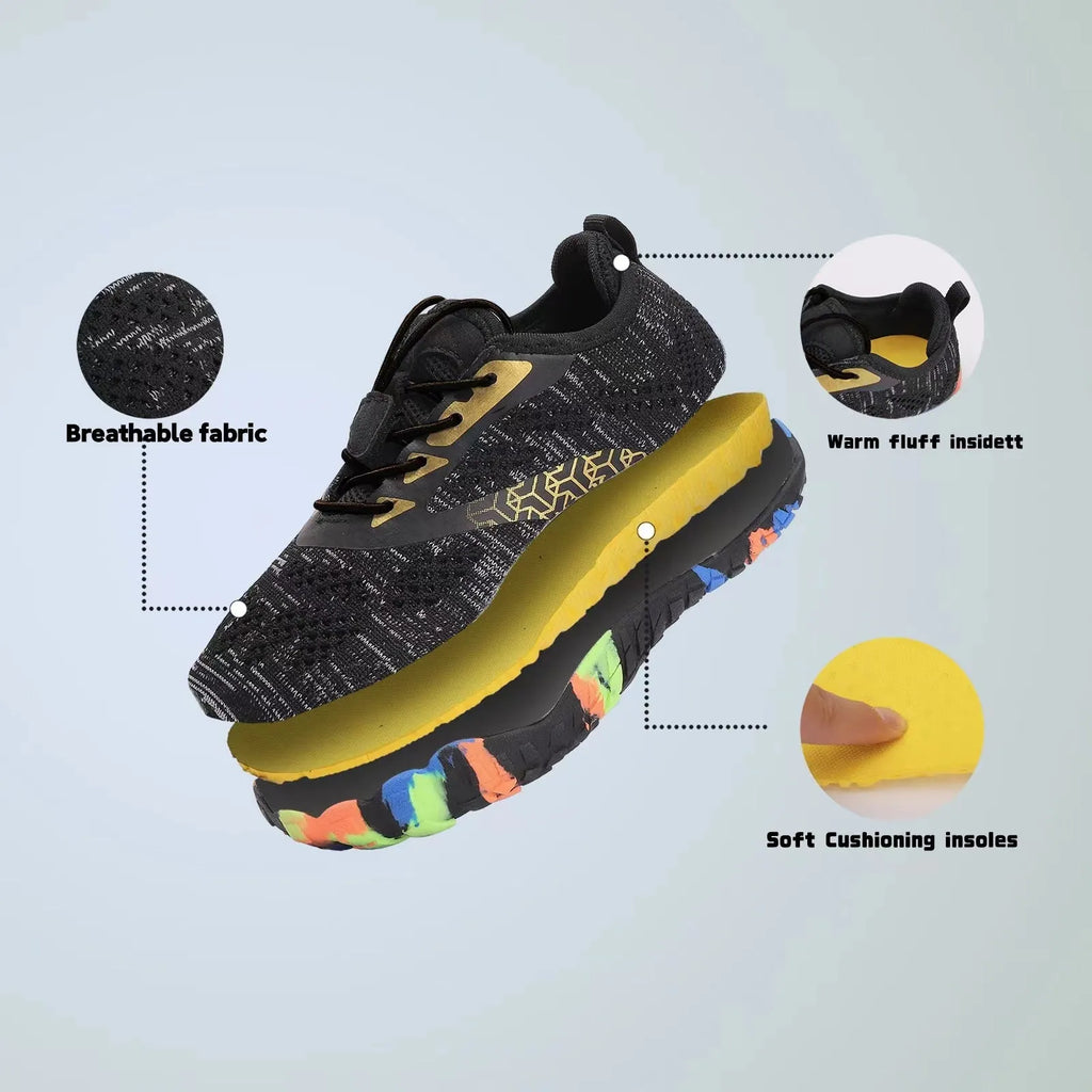 Summer children's beach shoes in black with Flyknit upper and non-slip rubber sole