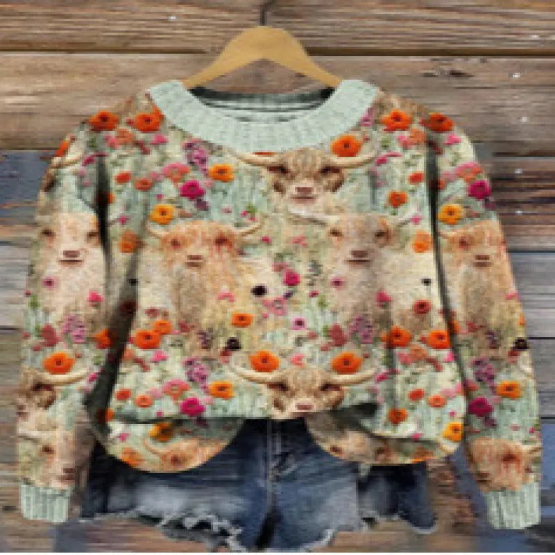 Little Flower digital printed floral pattern round neck sweater in polyester fibre
