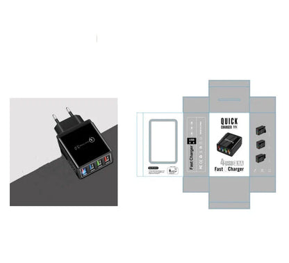 Powerful USB wall charger with Quick Charge 3.0 and 4 charging ports for fast, convenient device charging