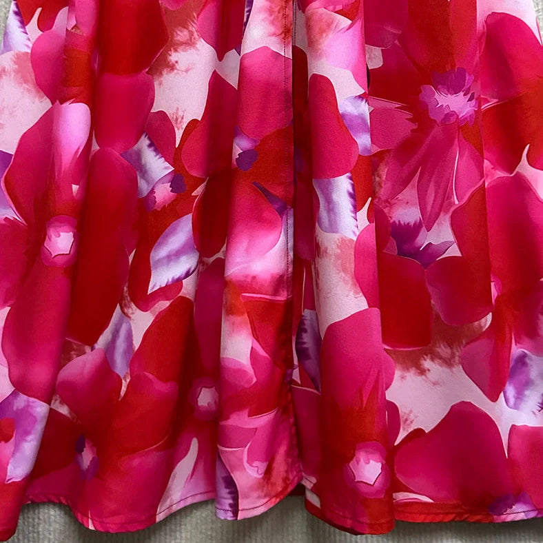 Red bell sleeve V-neck long pullover printed A-line skirt dress with A-line silhouette