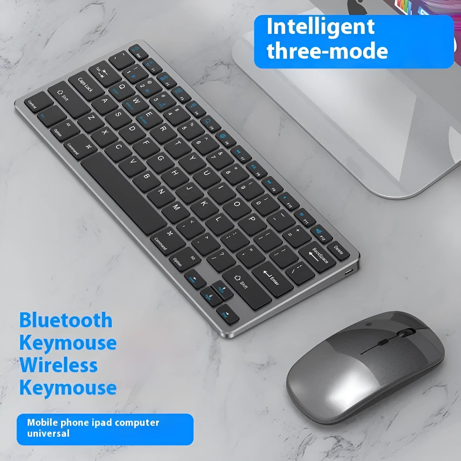 Ultra-thin wireless keyboard and mouse combo set in black, gun colour or silver with USB receiver and keyboard cover