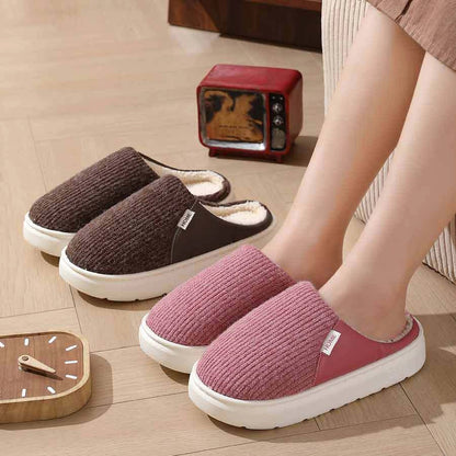 Winter warm plush home slippers with thick non-slip sole in various colours