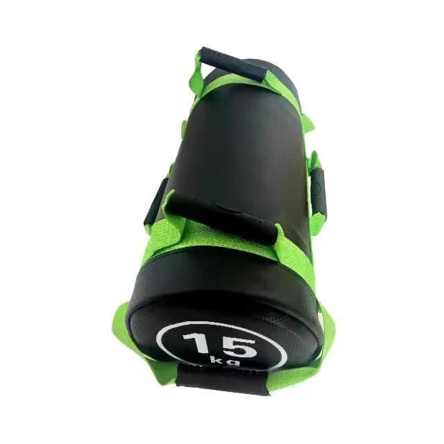 Flat white PVC fitness training sandbag for weight lifting and gym workouts.