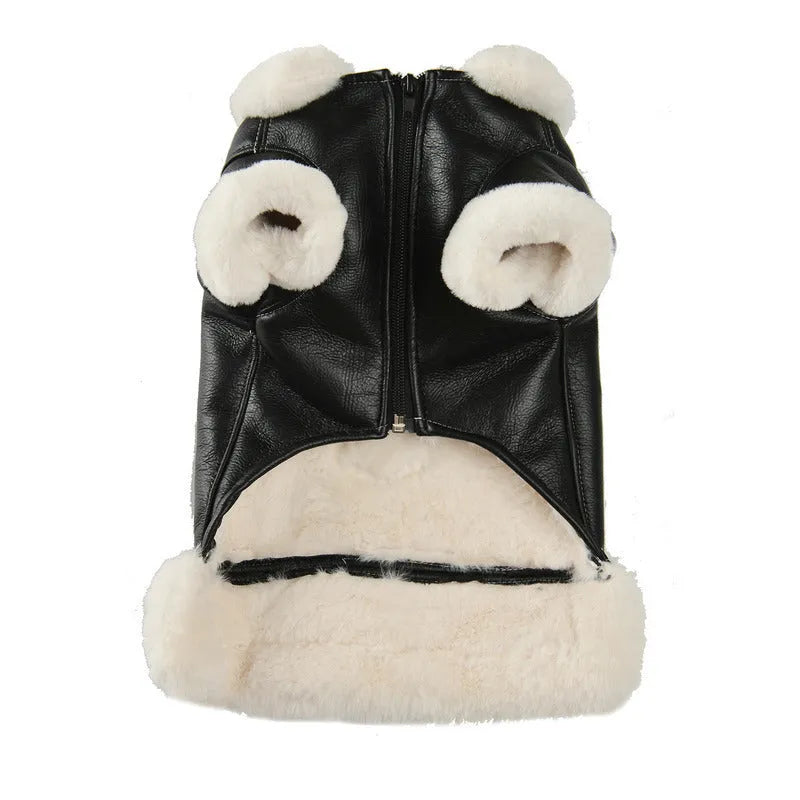 Leather dog jacket for autumn and winter in black or brown with vest option