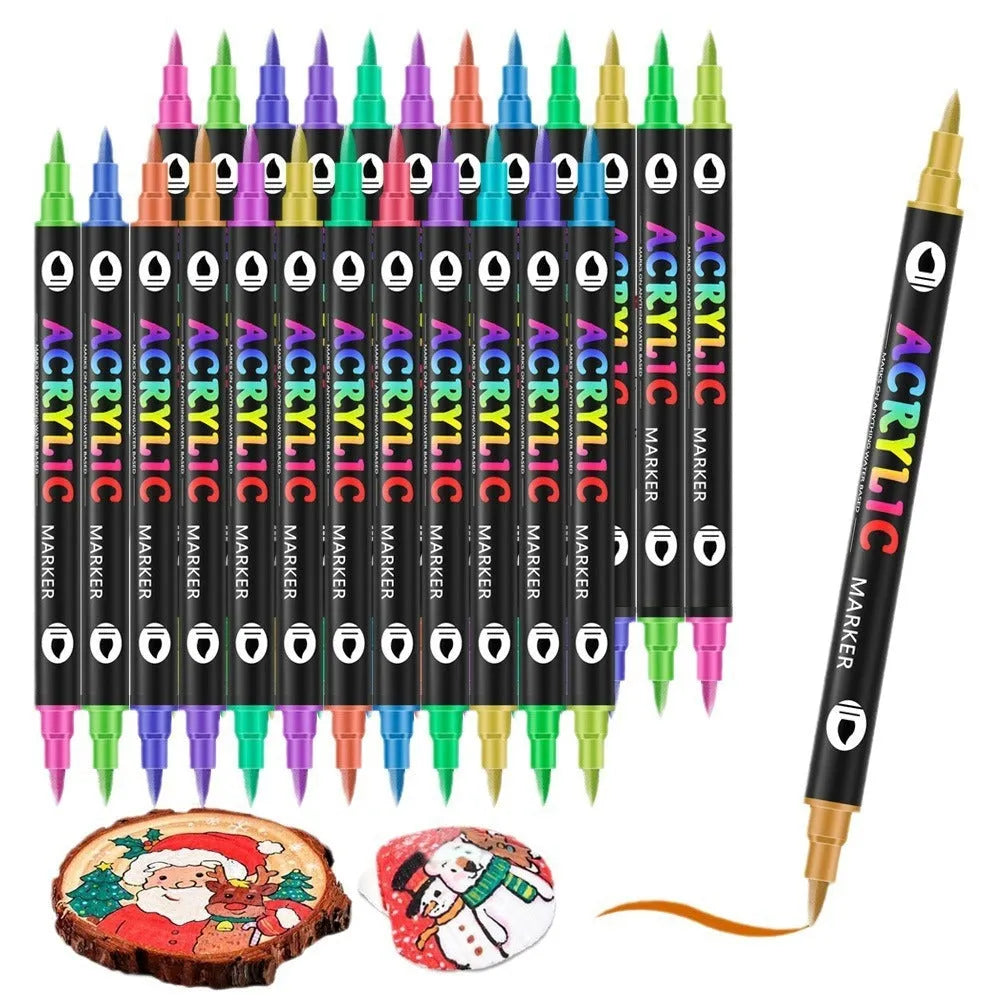 Set of washable double-headed acrylic marker pens with opaque quick-drying colours