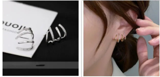 S925 silver needle four-prong zircon inlaid ear studs in gold finish, geometric shape, for women