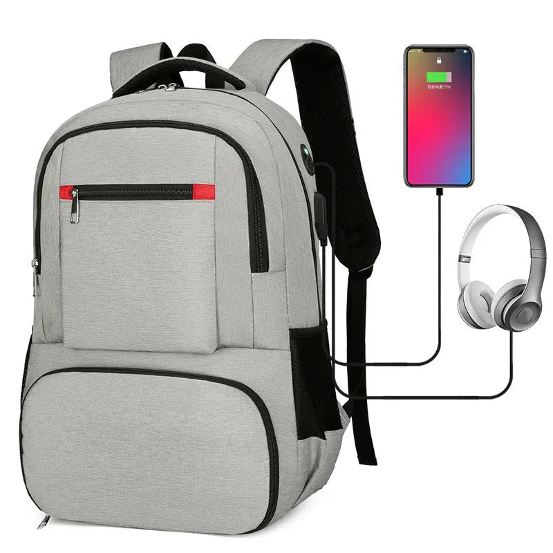 Light grey insulated Oxford cloth backpack with curved shoulder straps on a neutral background.