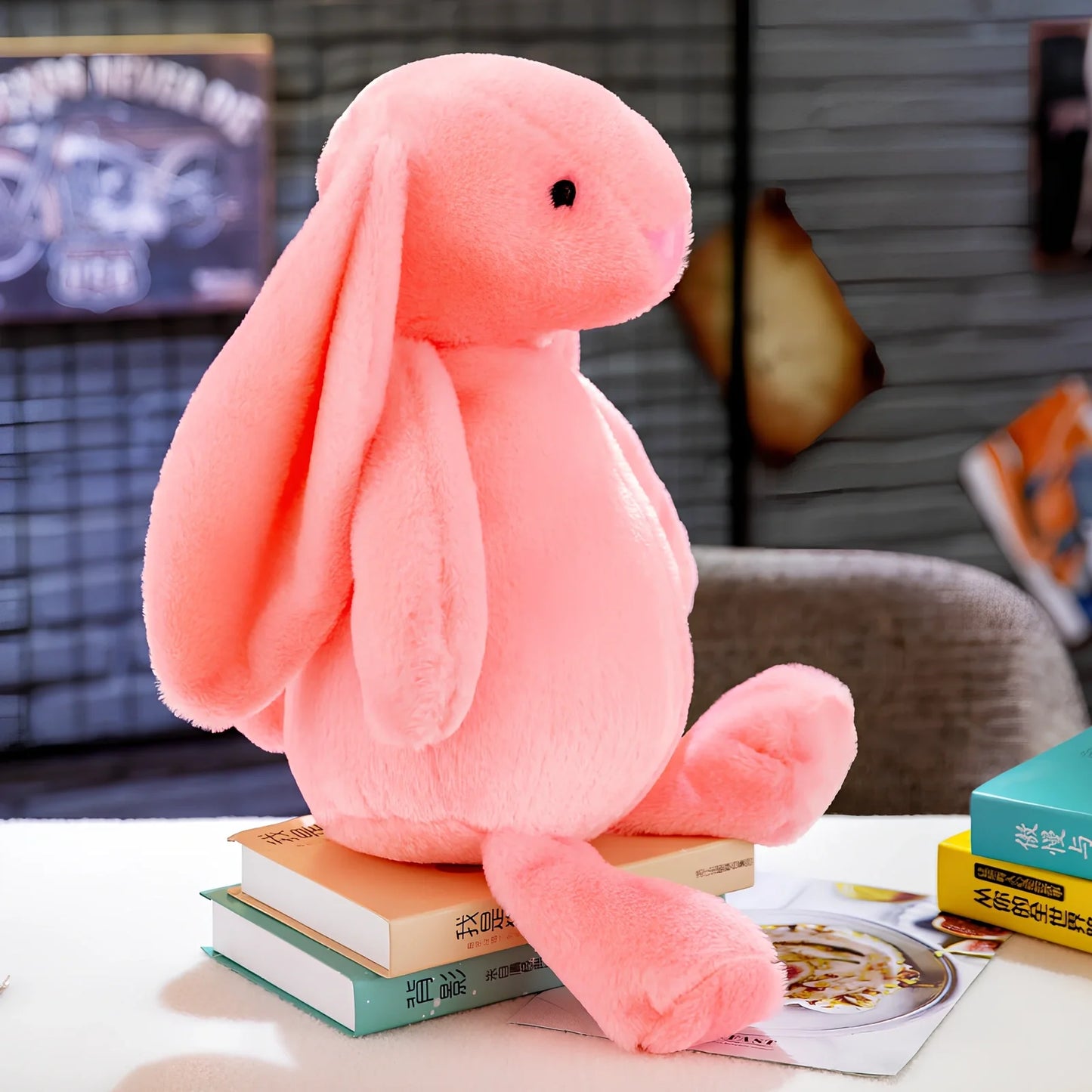 28-30cm grey rabbit plush toy with short plush and PP cotton filling, compact for ages 7-14