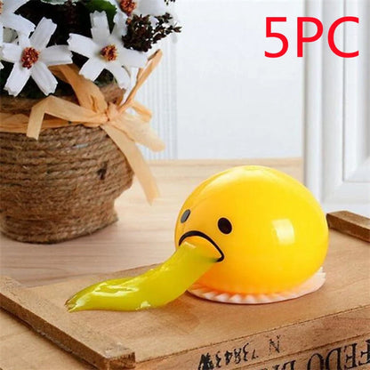 Gudetama Vomiting Egg Toy in green, orange, pink, and yellow