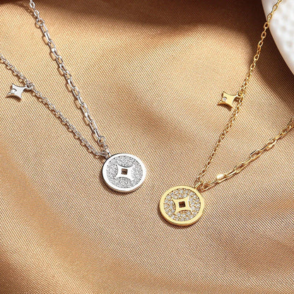 New Chinese Style Copper Coin Necklace in silver and gold finishes