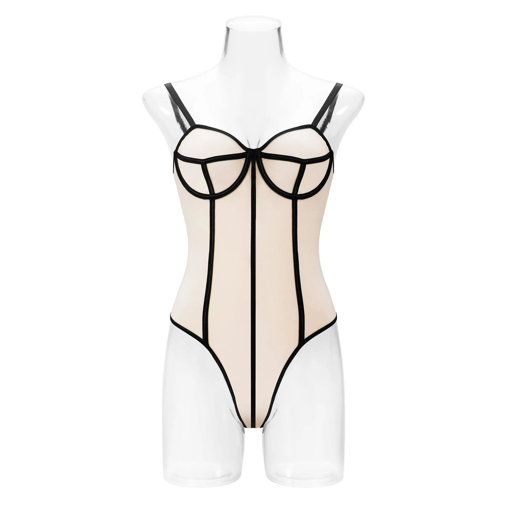 Women's khaki bodybuilding jumpsuit with sleeveless hollow-out top and contrast colour panels