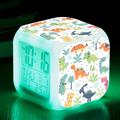 LED Cartoon Alarm Clock with voice control and digital display in various colors