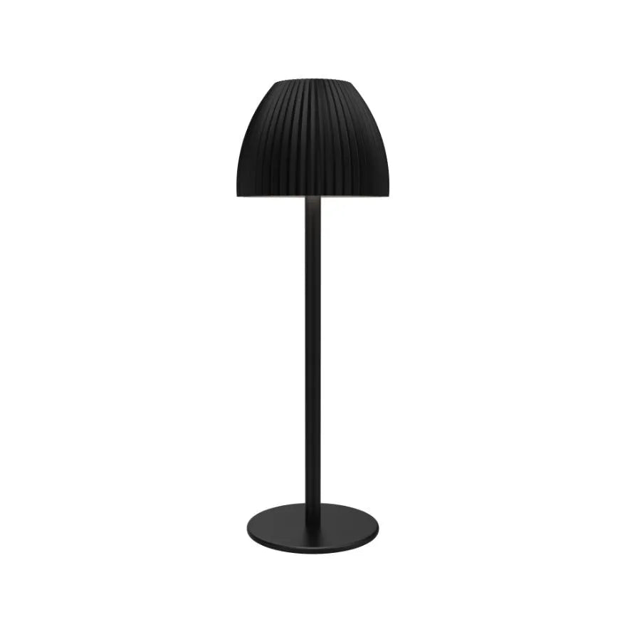 Small modern table lamp with dimming function on thin round base in black finish