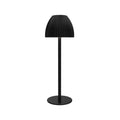 Small modern table lamp with dimming function on thin round base in black finish