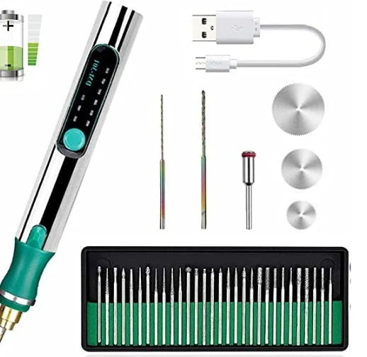 Adjustable speed electric engraving pen with rechargeable battery and multiple accessories