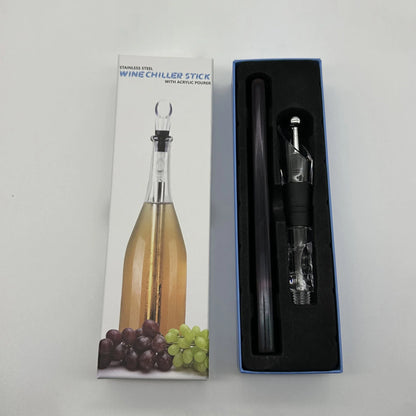 Stainless steel wine chilling rod with leakproof pourer