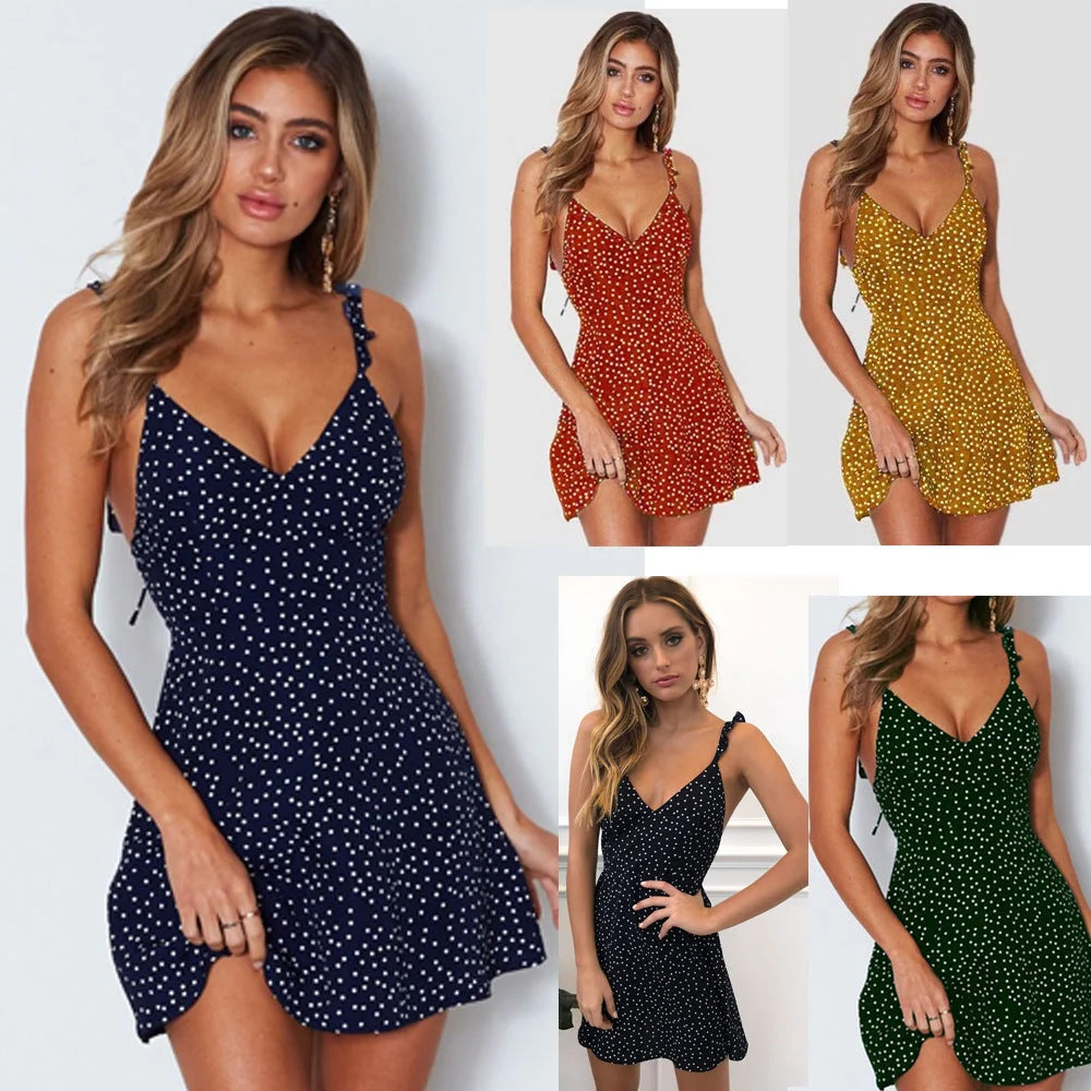 Women's polka-dot strappy summer dress in various colours