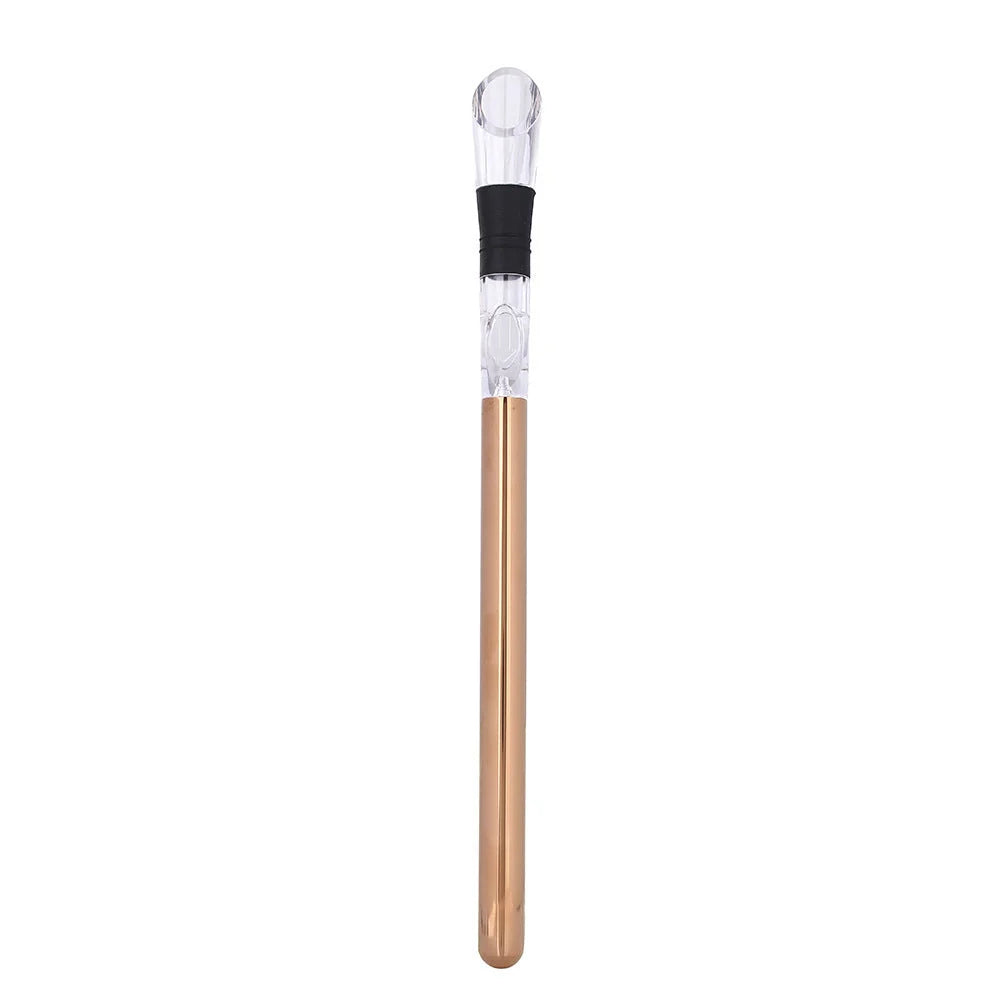 Stainless steel wine chilling rod with leakproof pourer