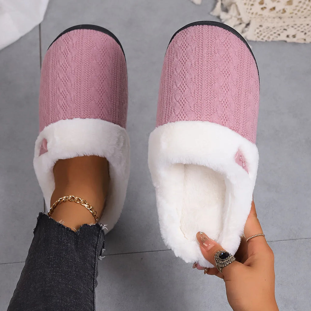 Winter cotton slippers with rubber non-slip sole and warm lining for home daily wear