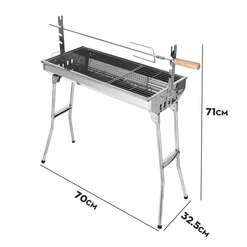 Large stainless steel turnover barbecue oven with charcoal grill and cooking accessories