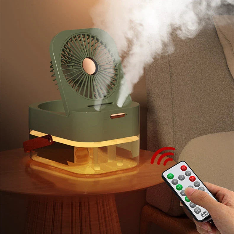 Versatile 3-in-1 device with humidifier, cooling fan, and night light for optimal summer comfort and convenience