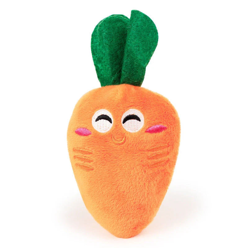 Cozy plush carrot-shaped toy with vibrant orange color and soft, chewable exterior for dogs and cats