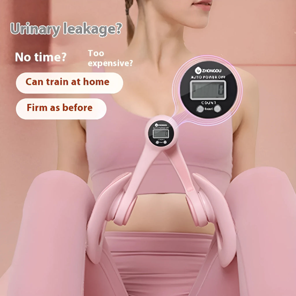 Pelvic floor muscle trainer leg beauty device in blue and pink for running and fitness use