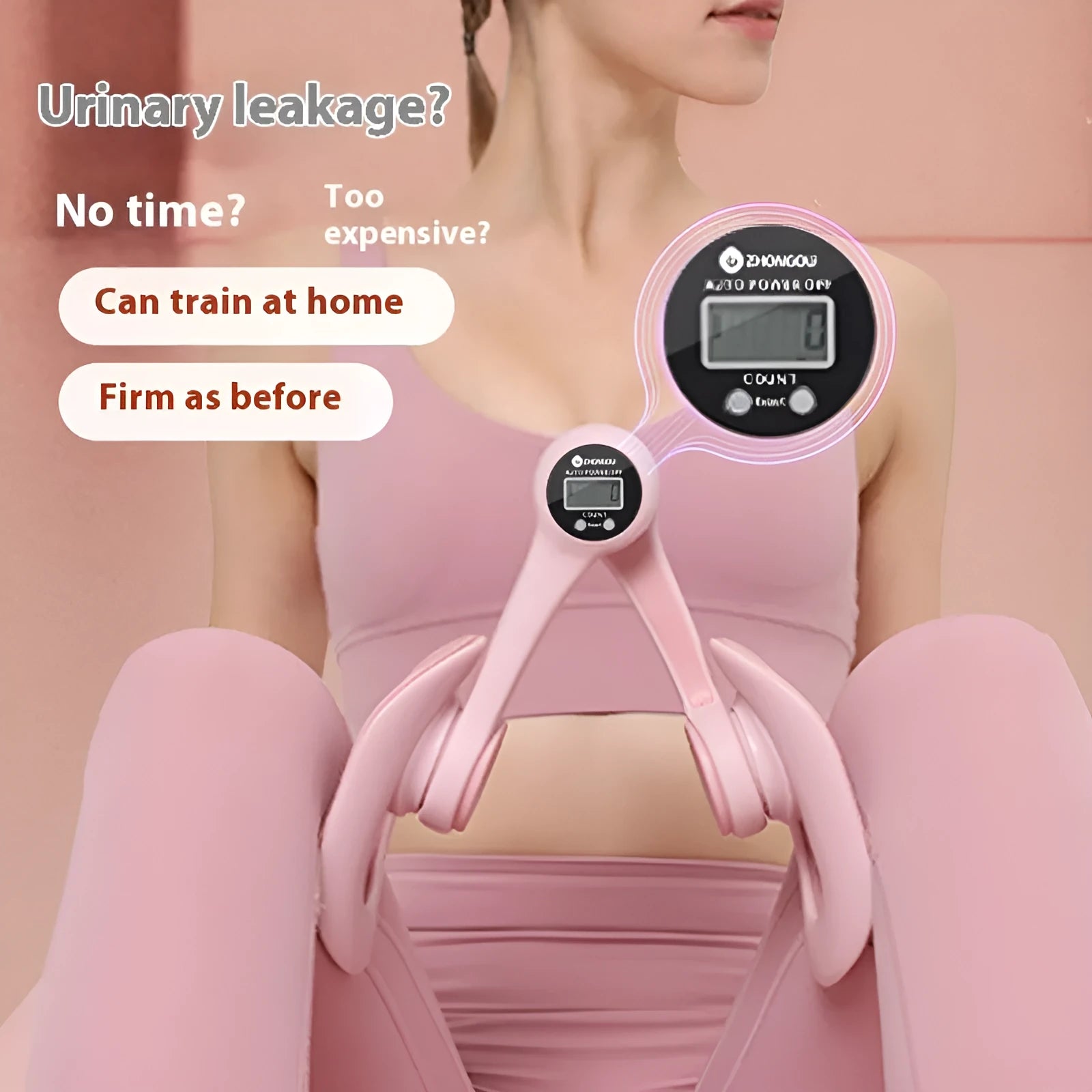 Pelvic floor muscle trainer leg beauty device in blue and pink for running and fitness use
