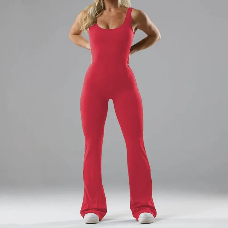 Women's black milk silk yoga bodysuit jumpsuit with seamless design and mid waist.