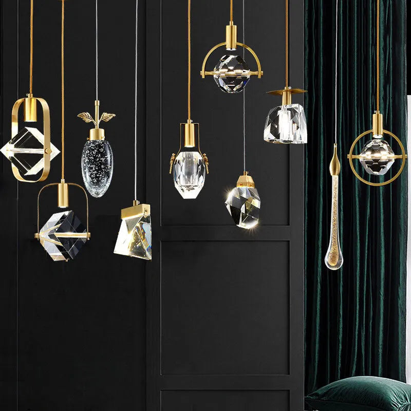 Pure copper crystal chandelier 11cm diameter 25cm height warm light E14 bulb H65 brass option on ceiling