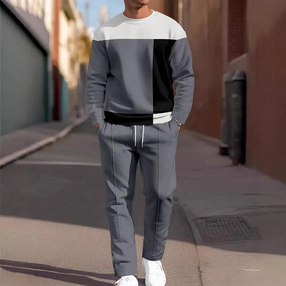 Fashion men's casual sporty round neck sweatshirt and pants two-piece set with letter print, 18 colours