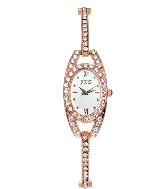 Silver-toned women's quartz bracelet watch with 25mm round dial, 185mm strap, and slim 7mm case for everyday wear