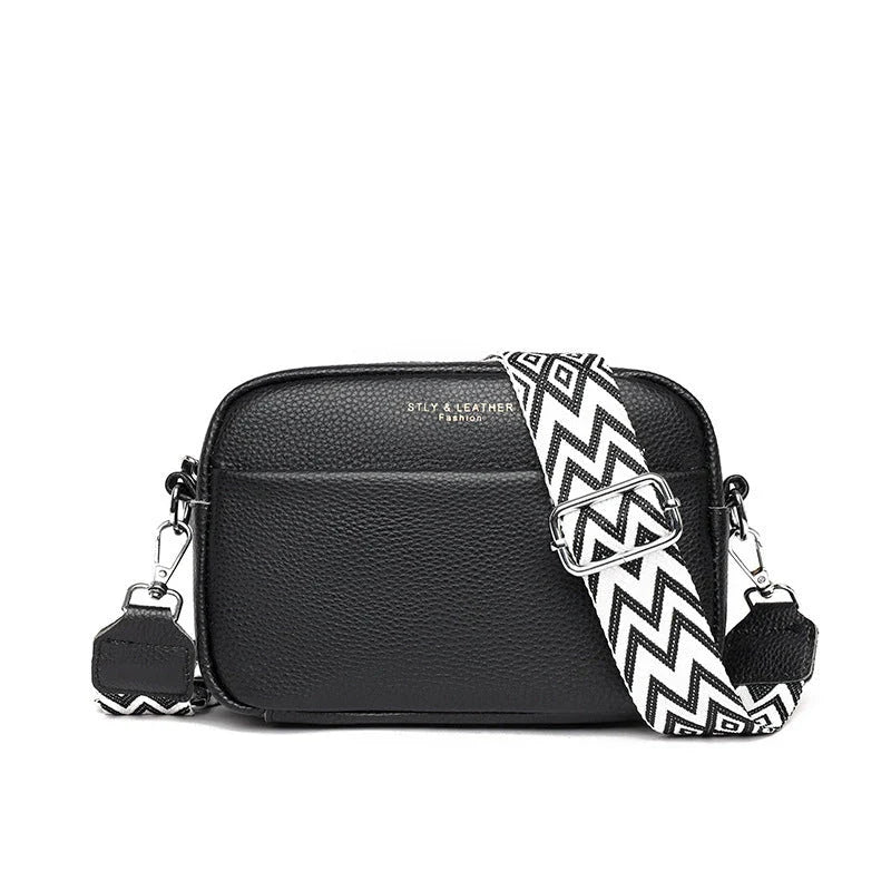 Stylish crossbody bag with rhombus embroidered strap, available in multiple colors for women