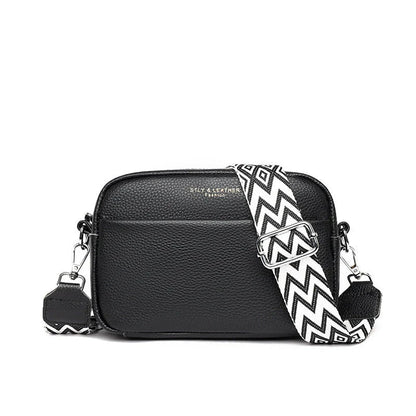 Stylish crossbody bag with rhombus embroidered strap, available in multiple colors for women