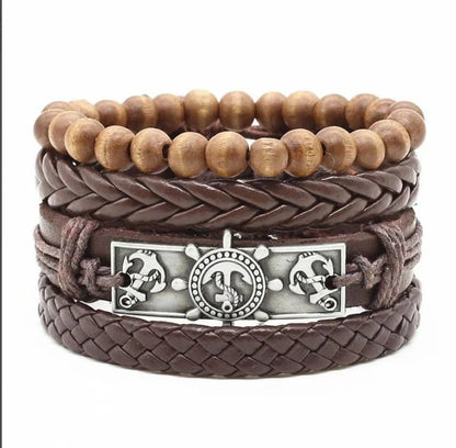 Men's genuine leather vintage braided bracelet with adjustable sliding knot