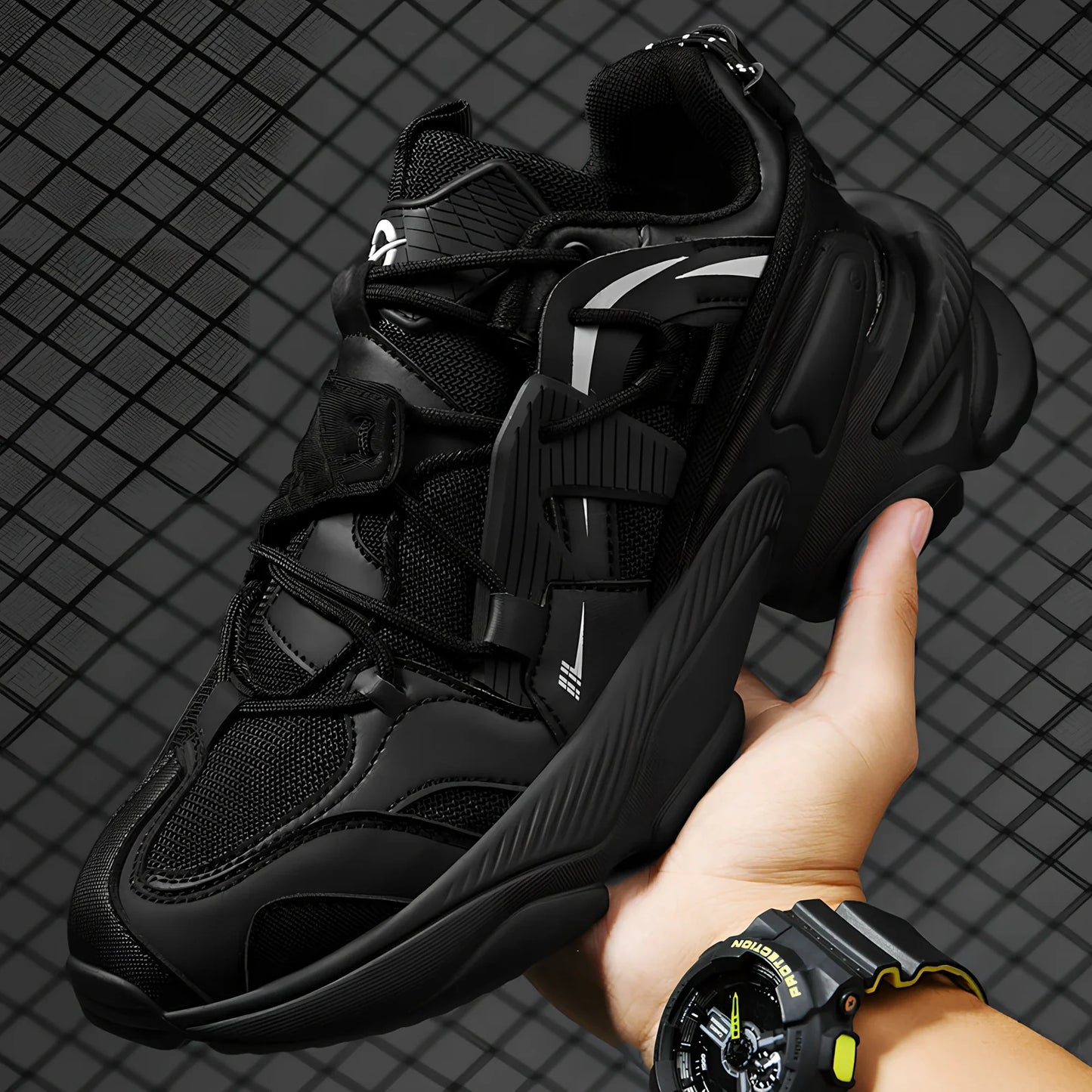 Thick soled sports shoes in beige with 4-6cm height boost, breathable synthetic leather upper and lightweight PU sole, size 36-45