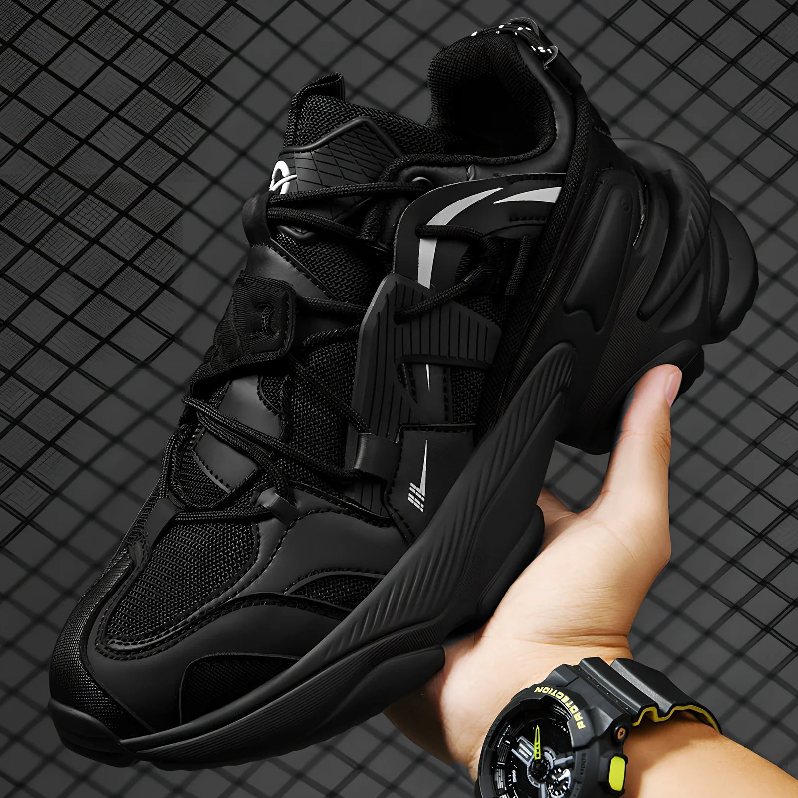 Thick soled sports shoes in beige with 4-6cm height boost, breathable synthetic leather upper and lightweight PU sole, size 36-45