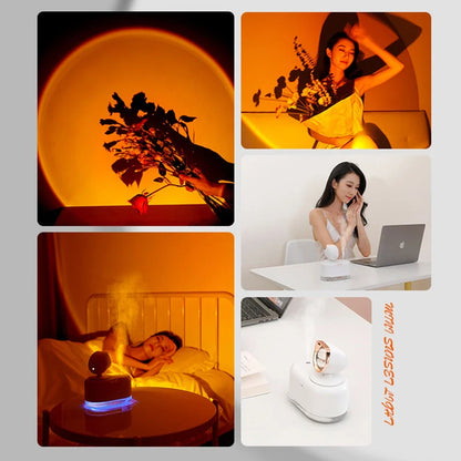 2-in-1 Sunset Lamp Humidifier with Wireless Operation, Ambient Lighting, and Customizable Mist for Home and Office