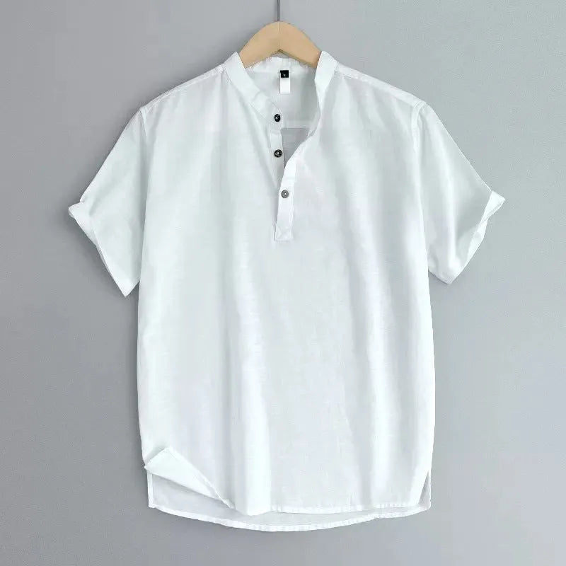 Men's lightweight linen-cotton blend short sleeve t-shirt in solid colours
