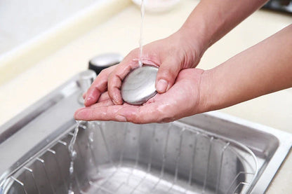 Oval stainless steel soap for removing kitchen odors from hands