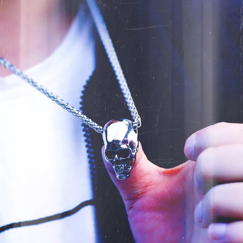 Skull titanium steel pendant polished finish ancient black steel colour personality style