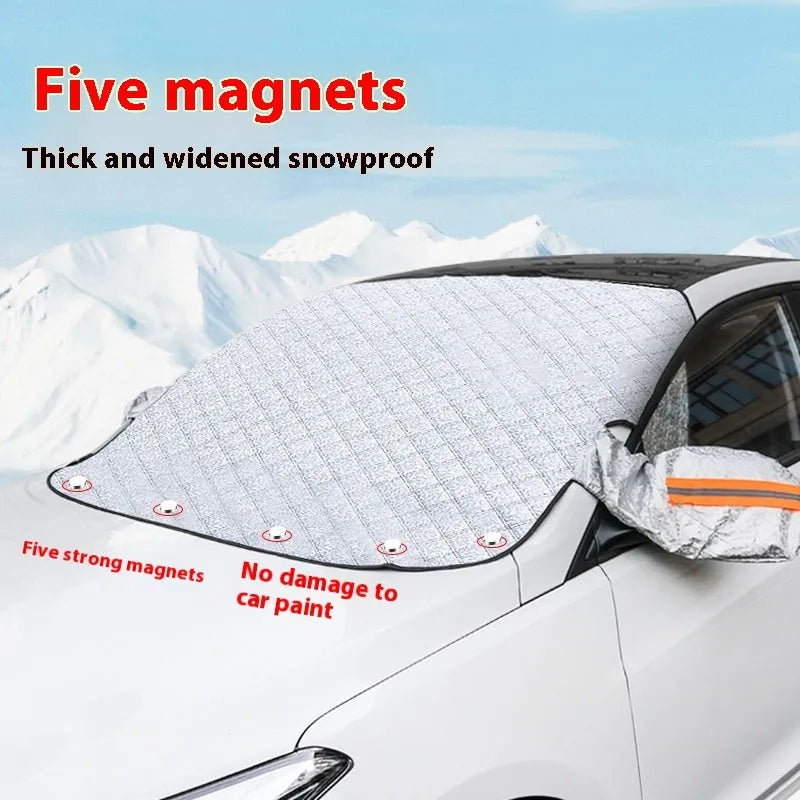 Large aluminium foil winter car cover with magnetic attachment and reflective stripes for SUV windshield frost protection