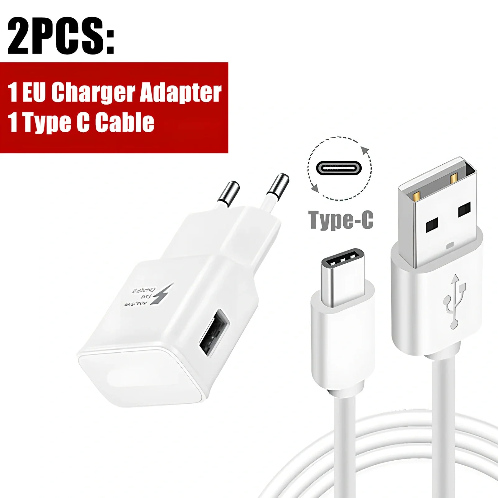 Black 1.2m fast charging Type-C cable with EU adapter, 18W output for quick device power-up