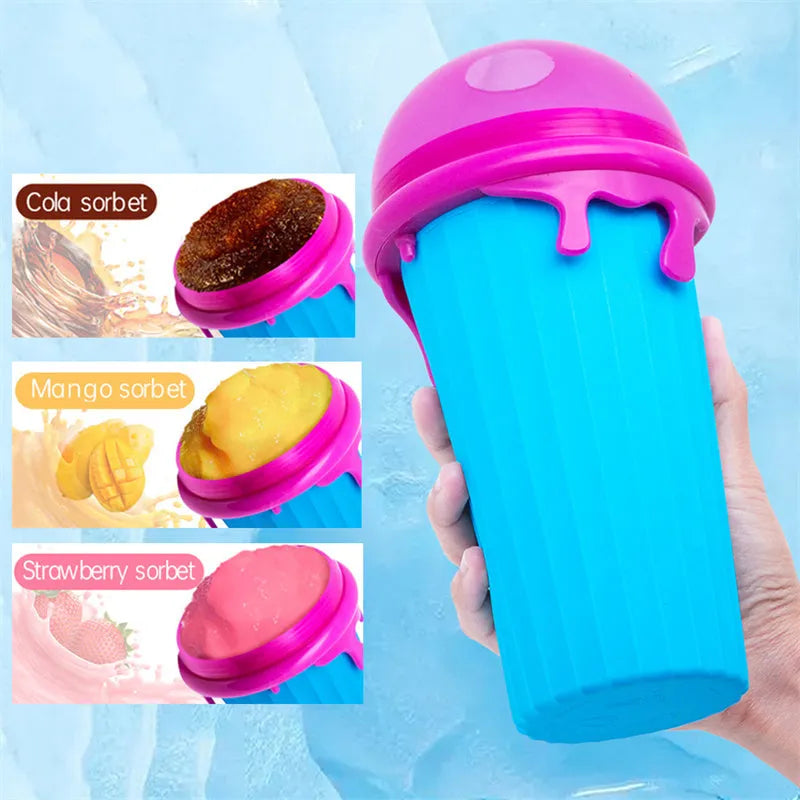 Blue silicone slushy maker cup with 500ml capacity for homemade smoothies